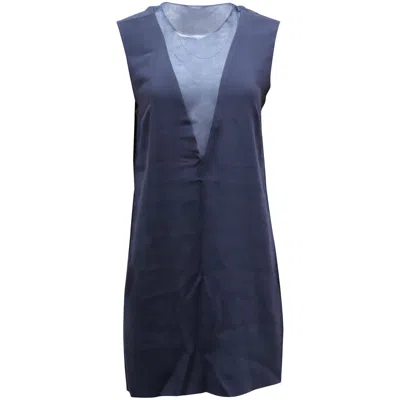 Joseph Colorblock Deep V Shift Dress In Navy Blue Polyester