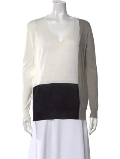 Pre-owned Joseph Colorblock Pattern V-neck Sweater In White