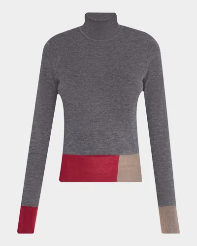 Joseph Colorblock Turtleneck Cashmere-wool Sweater In Gray