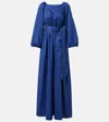 Joseph Bellan Gathered Cotton-sateen Maxi Dress In Blue