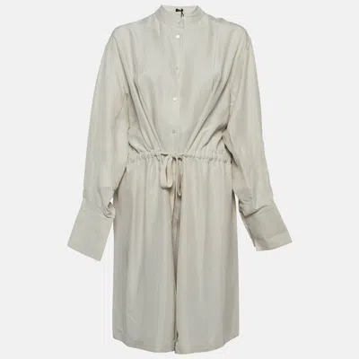 Pre-owned Joseph Cream Parachute Silk Belted Shirt Dress L