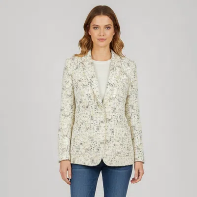 Pre-owned Joseph Cream Pixel Print Silk New Deauville Jacket M In White