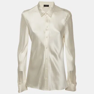Pre-owned Joseph Cream Silk Satin Long Sleeves Blouse L In White