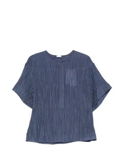 Joseph Crinkled Short-sleeve Blouse In Blue