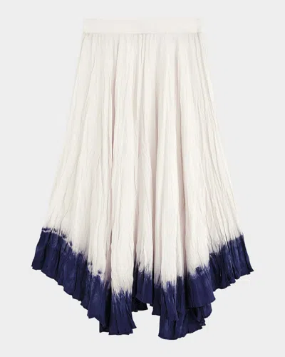 Joseph Crinkled Tie-dye Handkerchief Midi Skirt In Ivory/navy