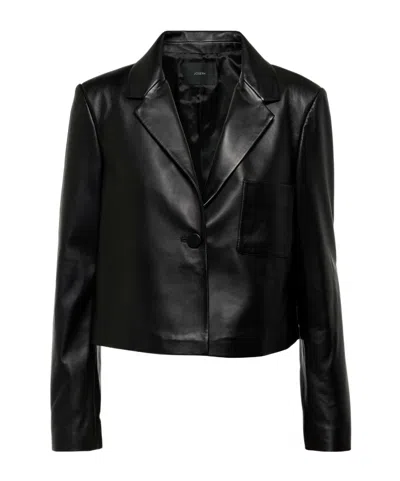 Joseph Cropped Single-breasted Leather Jacket In Black