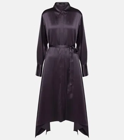 Joseph Cyprien Belted Silk Satin Shirt Dress In Aurora Purple