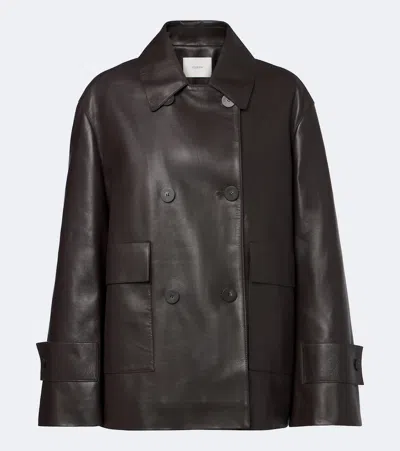 Joseph Delia Double-breasted Leather Jacket In Brown
