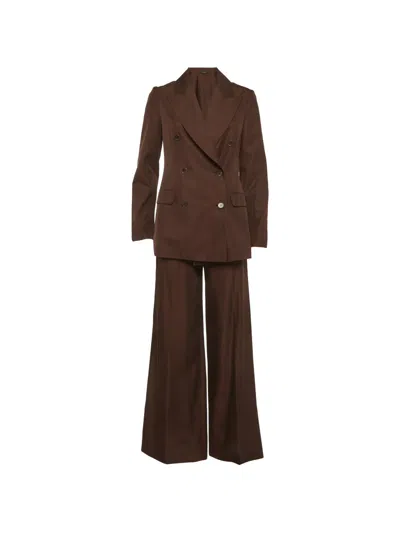 Pre-owned Joseph Double-breasted Silk Suit In Brown