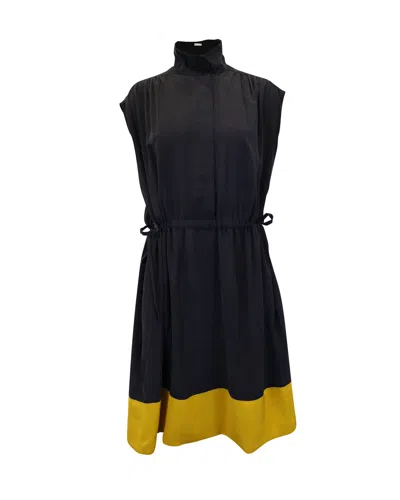 Joseph Drawstring High-neck Mini Dress In Black Silk
