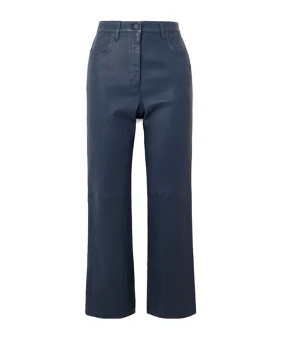Joseph Duke Cropped Leather Flared Pants In Blue