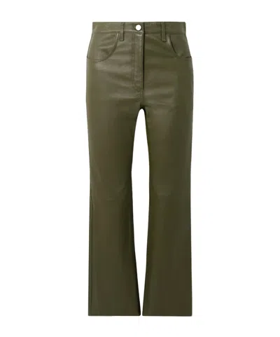 Joseph Duke Cropped Leather Flared Pants In Green