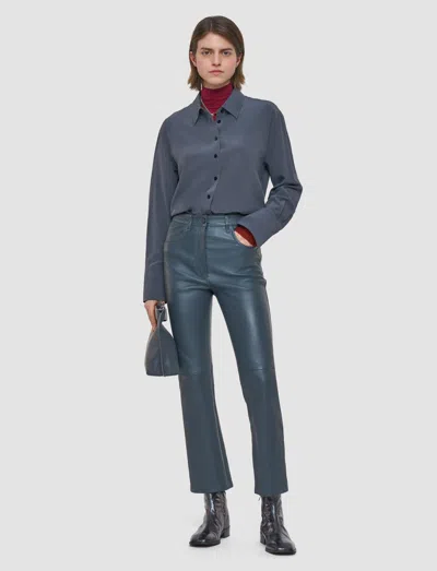 Joseph Duke Leather Stretch Trousers In Gray