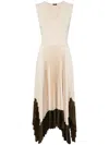 Joseph Womens Oat Combo Dura V-neck Plissé-skirt Woven Midi Dress In Neutrals