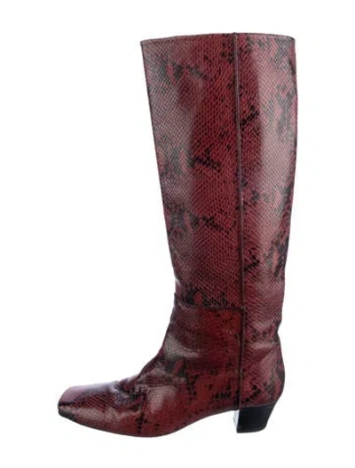 Pre-owned Joseph Embossed Leather Animal Print Riding Boots In Multi