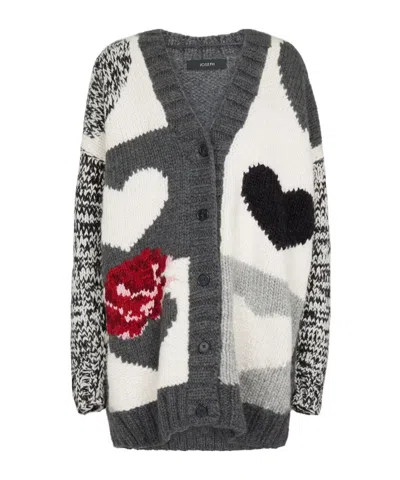 Joseph Intarsia Wool-blend Cardigan In Grey Combo