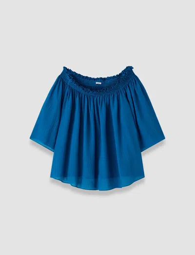 Joseph Emi Textured Silk Top In Blue