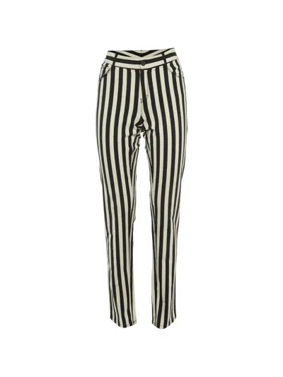 Pre-owned Joseph Erevan Striped Skinny Trousers In Black