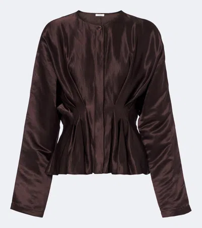 Joseph Erin Pleated Linen And Silk Blouse In Brown