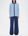 Joseph Evora Colorblock-print Point-collar Silk Blouse In Faded Skyharbour
