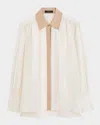 Joseph Evora Silk Crepe De Chine Colourblock Blouse In Ivoryblusher