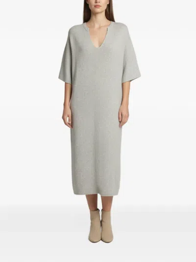 Pre-owned Joseph Felicie Short-sleeve Cashmere Midi Dress In Grey