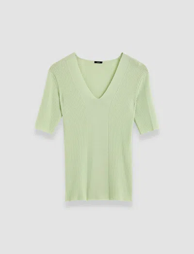 Joseph Fine Merino Rib V Neck Top In Matcha