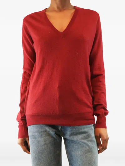 Pre-owned Joseph Fine-knit V-neck Sweater In Red