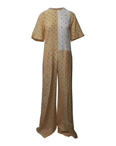 Joseph Floral Contrast Patch Jumpsuit In Beige Print Silk