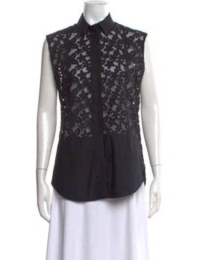 Pre-owned Joseph Floral Print Sleeveless Button-up Top In Black