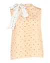 Joseph Floral Sleeveless Neck-tie Blouse In Beige Silk In Beige