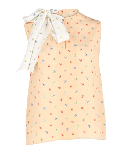 Joseph Floral Sleeveless Neck-tie Blouse In Beige Silk