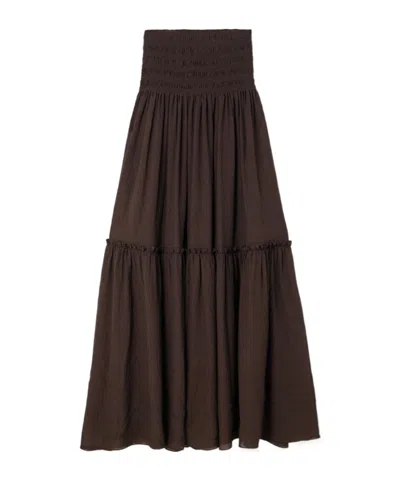 Joseph Folia Shirred Tiered Seersucker Maxi Skirt In Brown