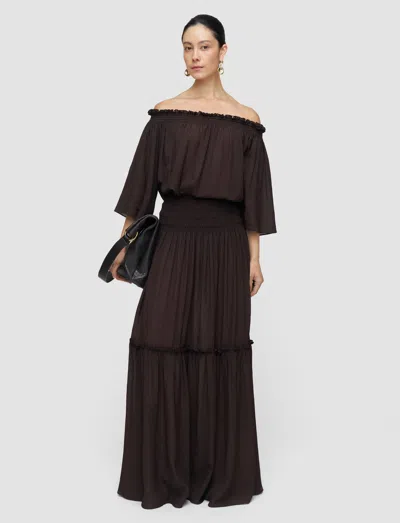 Joseph Folia Shirred Tiered Seersucker Maxi Skirt In Burgundy