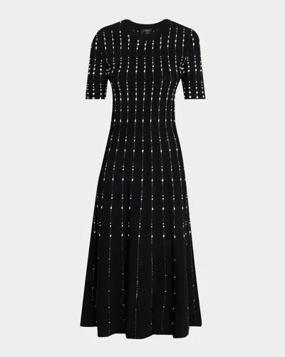 Joseph Fragmented Stripes A-line Knit Midi Dress In Black