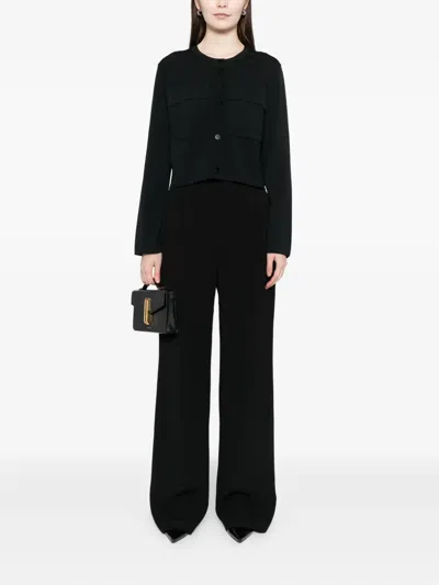 Joseph Womens Black Flap-pocket Boxy-fit Stretch-knit Cardigan Jacket