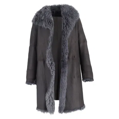 Joseph Fur-lined Open Coat In Grey Leather In Gray