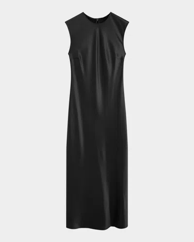 Joseph Garnier Sleeveless Silk Satin Midi Dress In Black