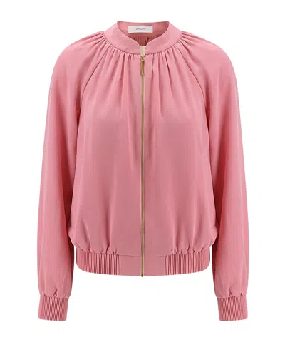 Joseph Mira Satin Jacket Stand Collar Crew-neck In Pink