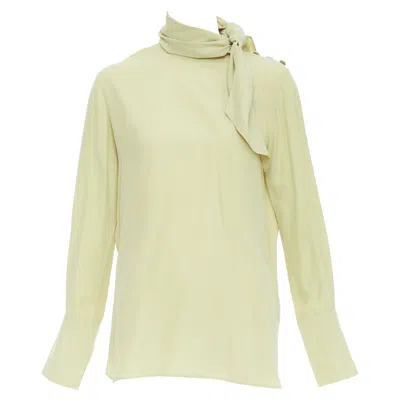 Pre-owned Joseph Geoff Pea Green Silk Toile Tie Neck Buttons Long Sleeve Blouse Fr36 S