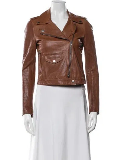 Pre-owned Joseph Goat Leather Biker Jacket In Brown
