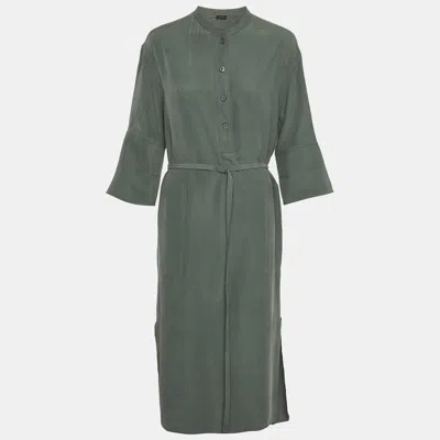 Pre-owned Joseph Green Silk Toile Belted Barker Midi Dress L