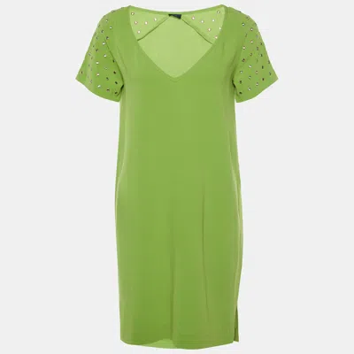 Pre-owned Joseph Green Stretch Crepe Eyelet Detail Shift Dress S