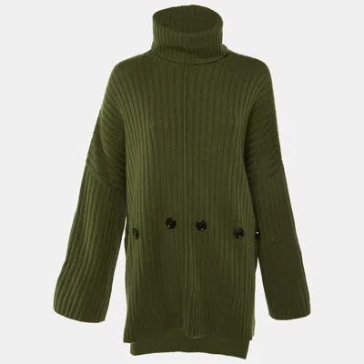 Pre-owned Joseph Green Wool Knit Turtle Neck Poncho S