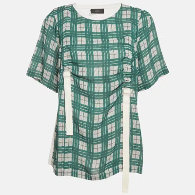 Joseph Green/white Checkered Cotton & Silk Buckle Detail Top In Multi