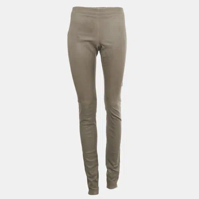 Pre-owned Joseph Grey Leather And Jersey Skinny Trousers M In Gray