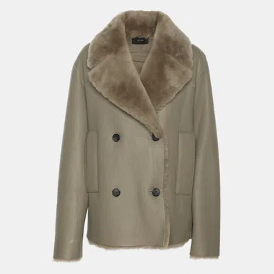 Pre-owned Joseph Grey Leather Double Breasted Jacket M In Gray