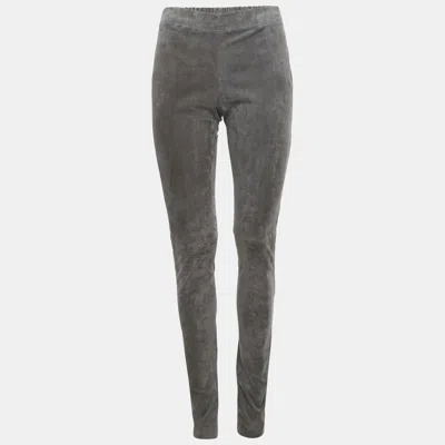 Pre-owned Joseph Grey Suede Skinny Trousers M In Gray