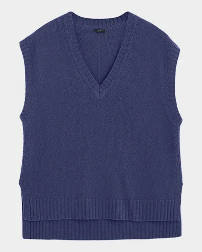 Joseph High-low Cashmere Knit Vest In Harbour