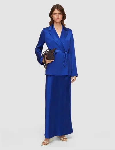 Joseph Isaak Long Silk Satin Skirt In Blue